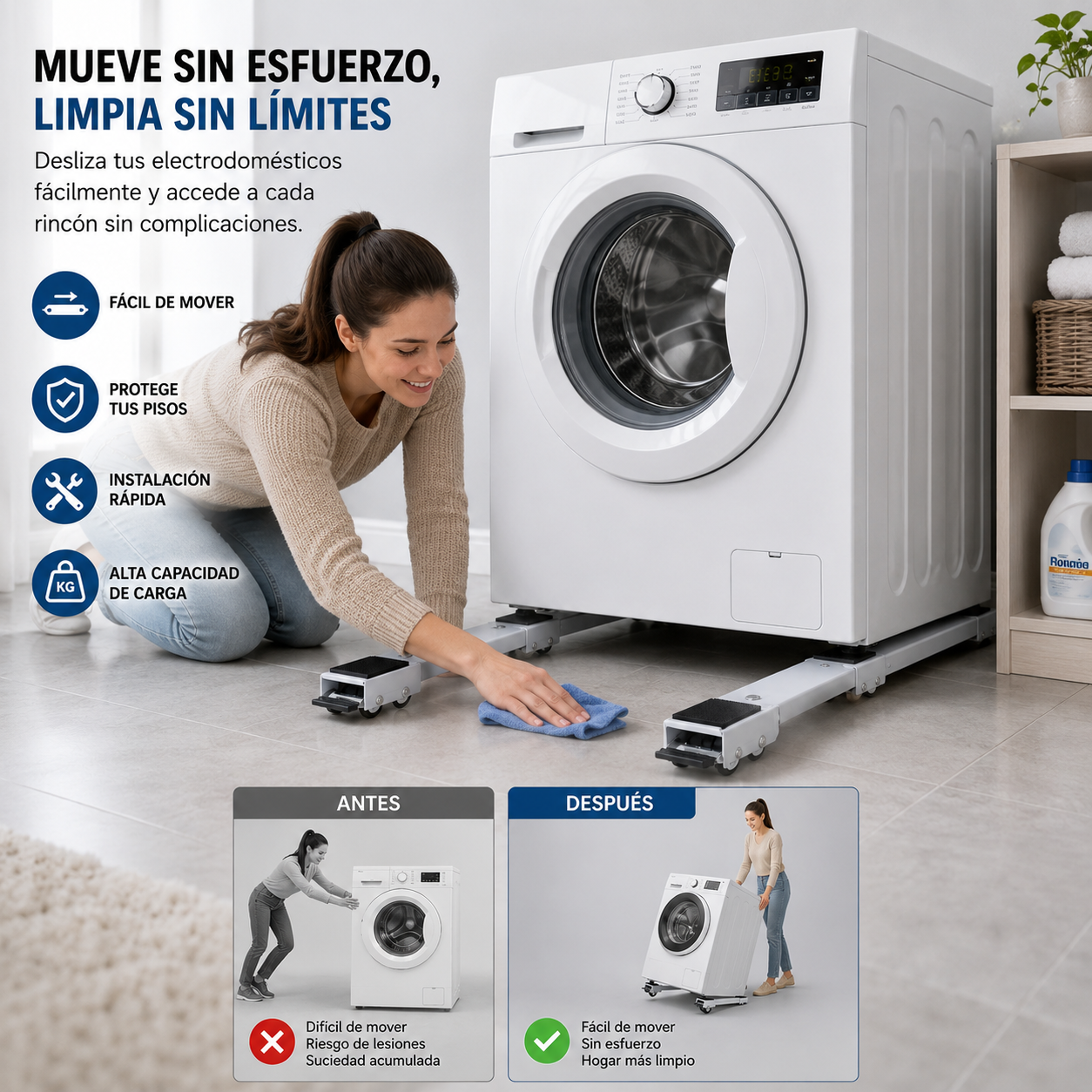 MoveLift™ | Base Deslizante Ajustable para Electrodomésticos