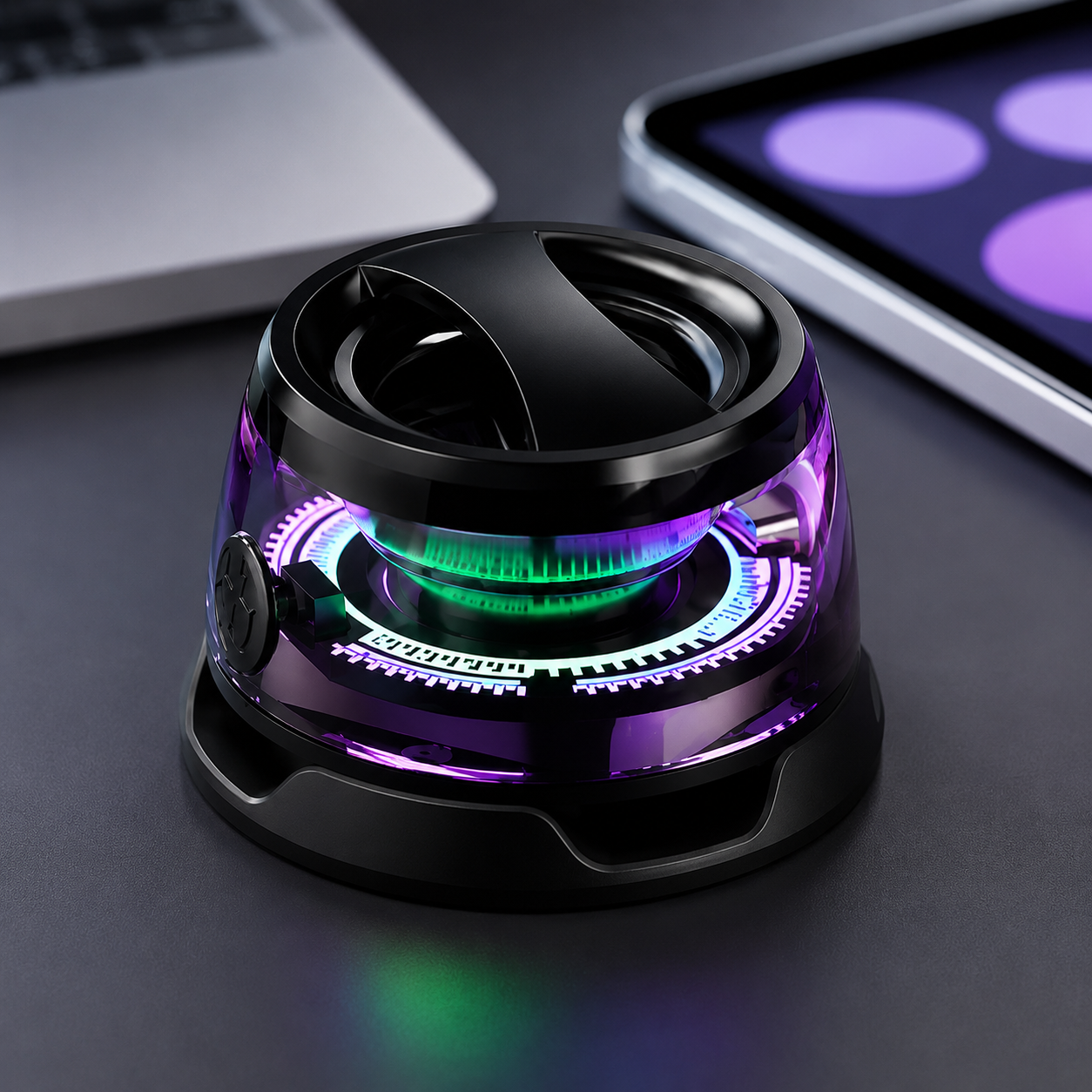 AuraSpin™ | Altavoz RGB Rotatorio Premium